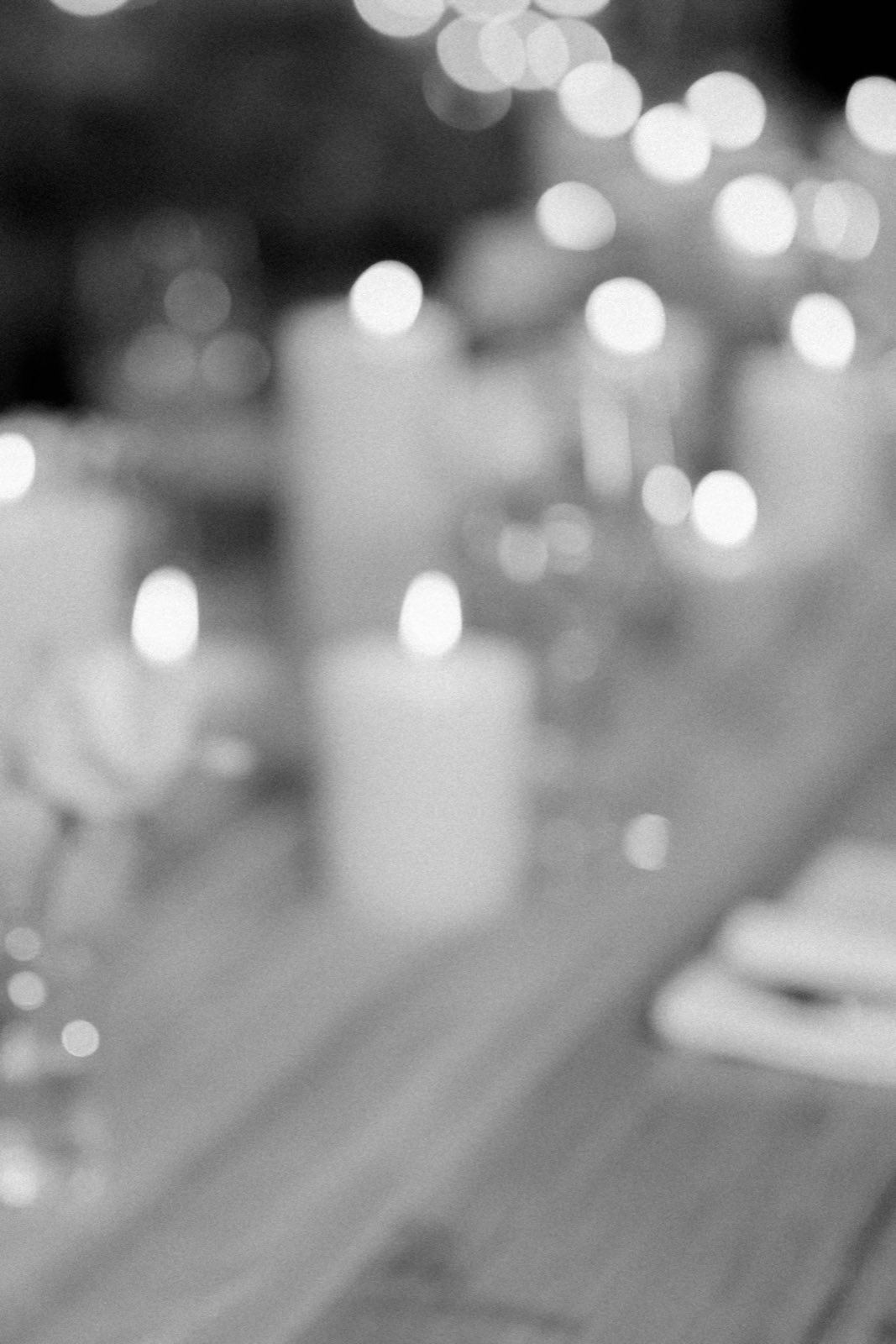 Soft lights glowing through a wedding evening